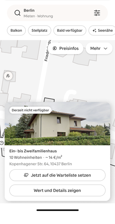 Kartensuche mit markiertem Wunschgebiet